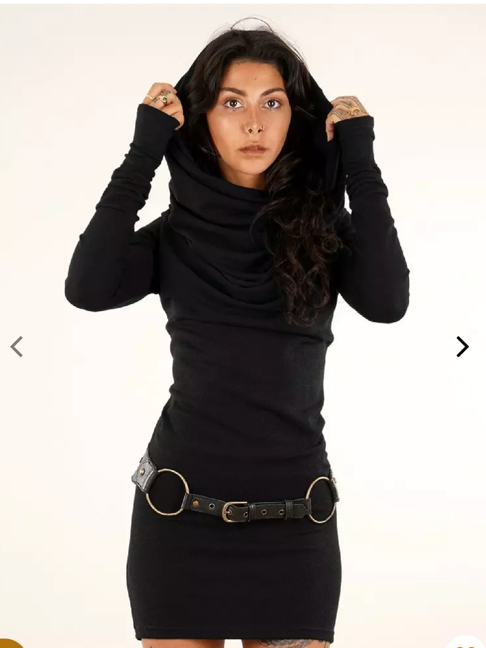 Rebecca Beeson Black Hooded Ribbed Turtleneck Sweater Dress
